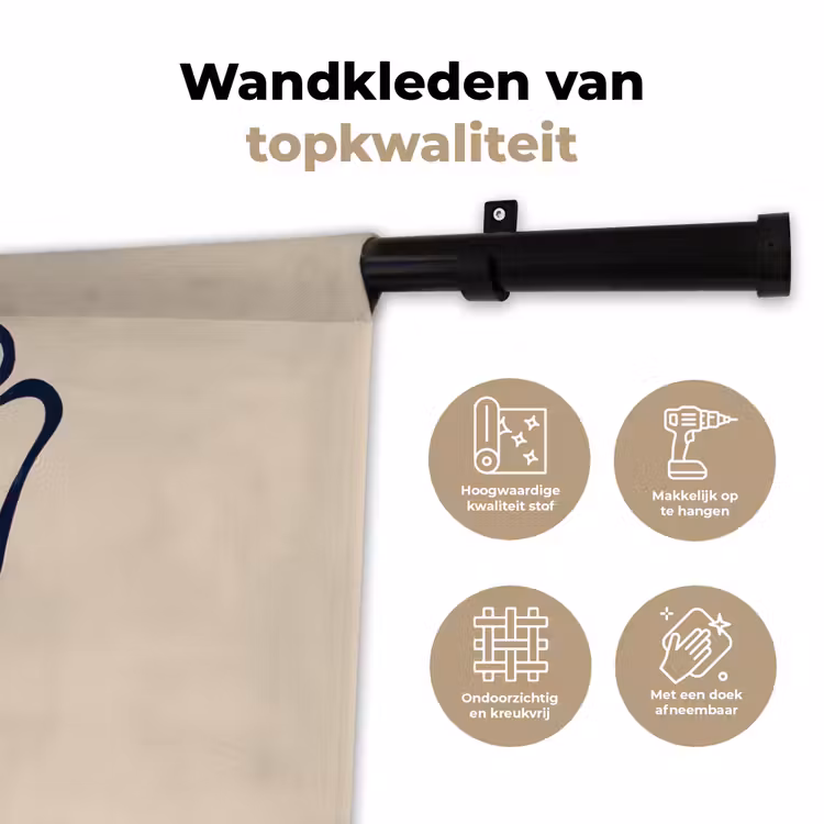 Minimalistisch - Lijnillustratie - Beige - Donkerblauw Wandkleed katoen klein -sfeer2