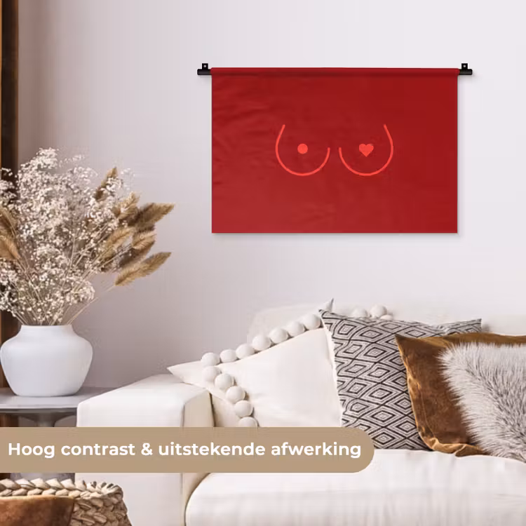 Minimalistisch - Lijnillustratie - Rood Wandkleed katoen klein -sfeer1
