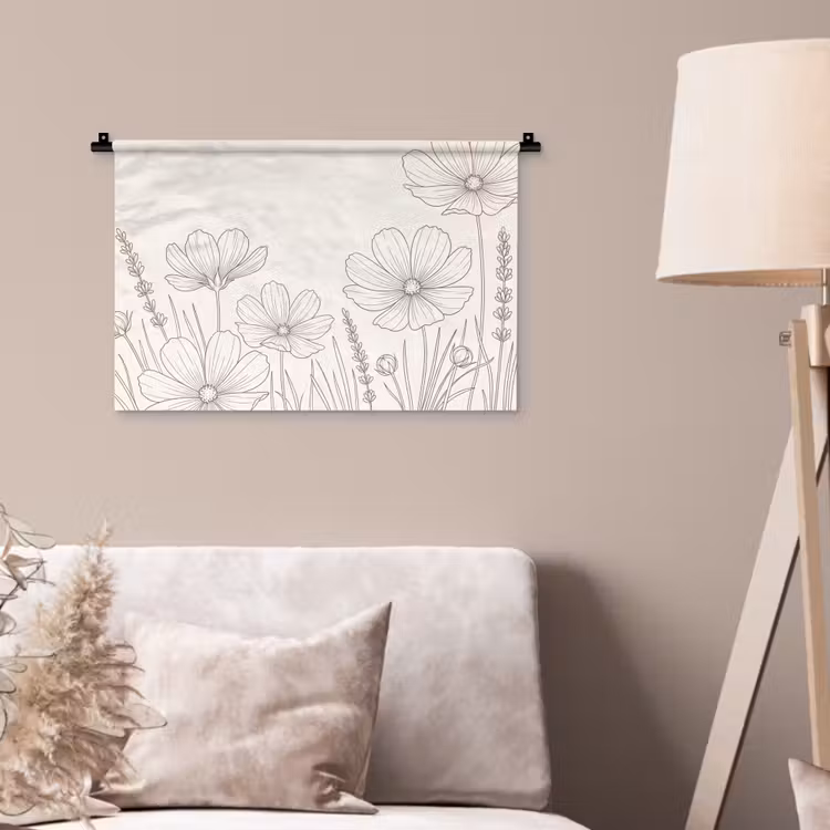 Minimalistisch - Modern - Bloemen - Beige Wandkleed katoen klein -sfeer4