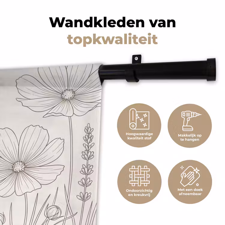 Minimalistisch - Modern - Bloemen - Beige Wandkleed katoen klein -sfeer2
