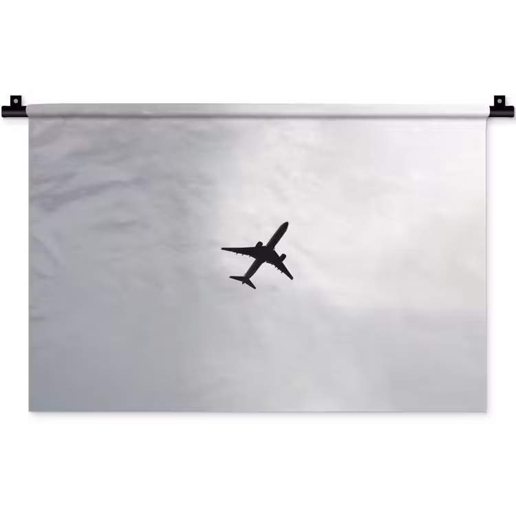 Minimalistisch - Silhouet - Zwart - Vliegtuig Wandkleed katoen klein -zz3d