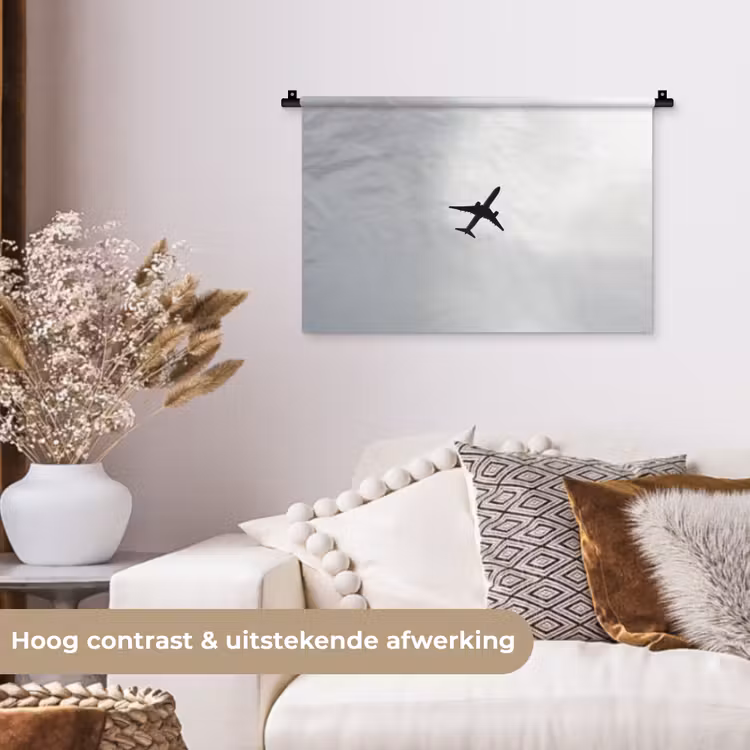 Minimalistisch - Silhouet - Zwart - Vliegtuig Wandkleed katoen klein -sfeer1