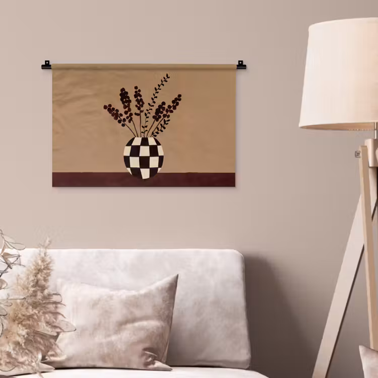 Minimalistisch - Vaas - Bloemen - Bruin Wandkleed katoen klein -sfeer4