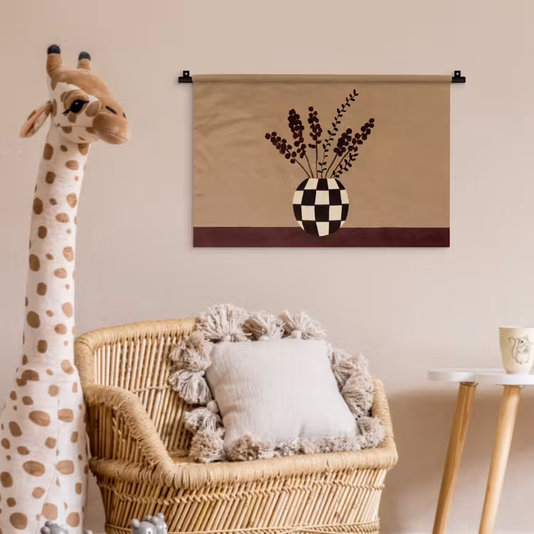 Minimalistisch - Vaas - Bloemen - Bruin Wandkleed katoen klein -wsfeer5_kind