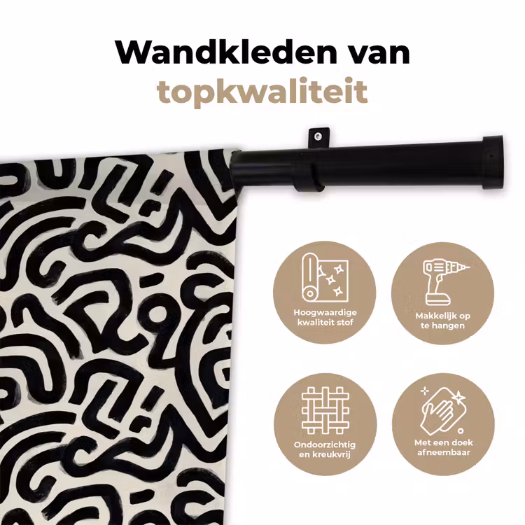 Modern - Abstract - Zwart Wandkleed katoen klein 269 -sfeer2