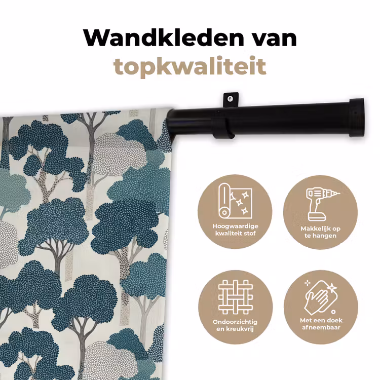 Modern - Bomen - Bos - Patroon - Blauw Wandkleed katoen klein 269 -sfeer2