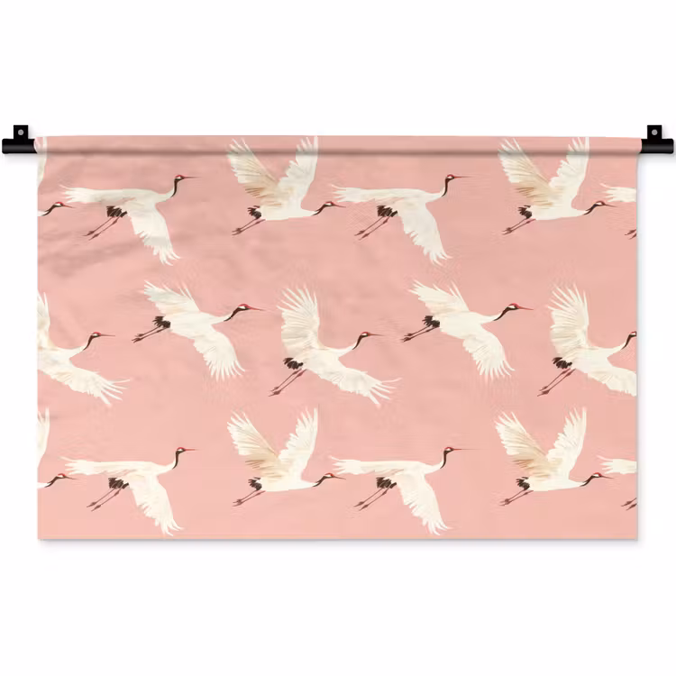 Modern - Kraanvogels - Roze Wandkleed katoen klein 269 -zz3d