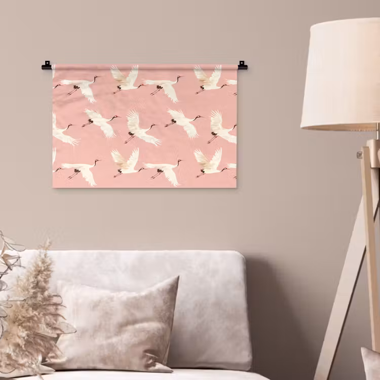 Modern - Kraanvogels - Roze Wandkleed katoen klein 269 -sfeer4