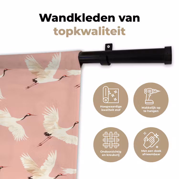 Modern - Kraanvogels - Roze Wandkleed katoen klein 269 -sfeer2