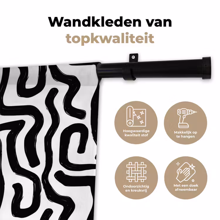 Modern - Lijnen - Zwart Wandkleed katoen klein 269 -sfeer2