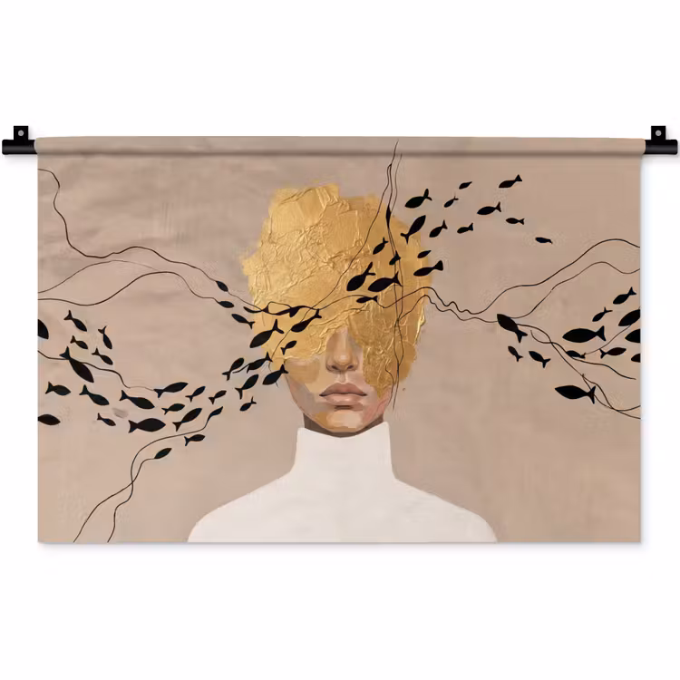 Modern - Vrouw - Goud Wandkleed katoen klein -zz3d