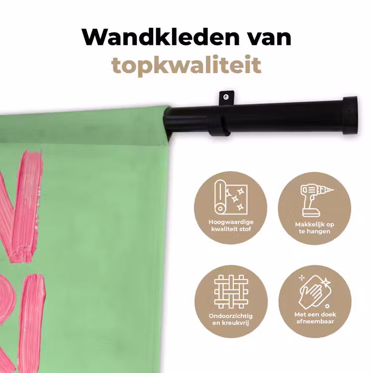 Mon cheri - Groen - Roze Wandkleed katoen klein -sfeer2