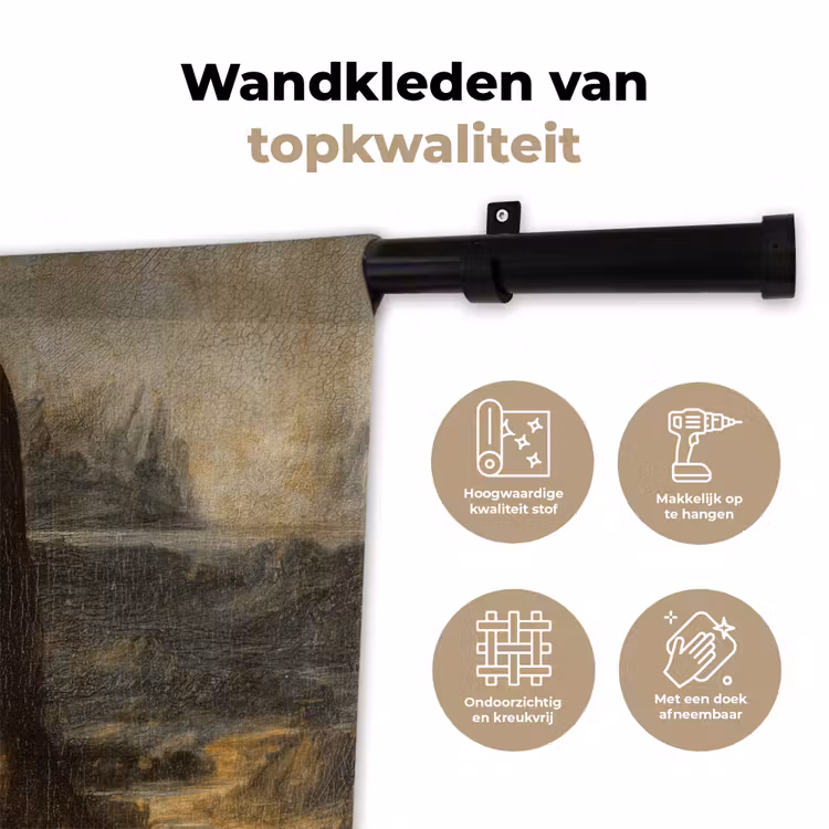 Mona Lisa - Kat - Leonardo da Vinci - Vintage - Kunstwerk - Oude meesters - Schilderij Wandkleed katoen klein -sfeer2