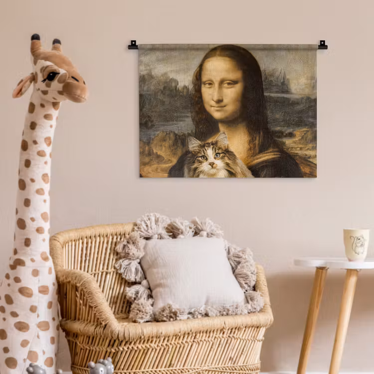 Mona Lisa - Kat - Leonardo da Vinci - Vintage - Kunstwerk - Oude meesters - Schilderij Wandkleed katoen klein -wsfeer5_kind