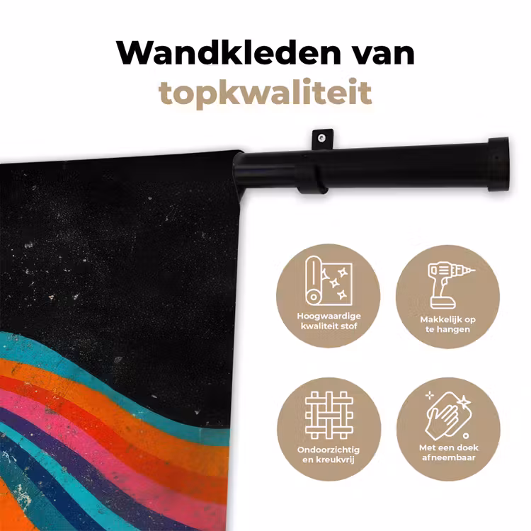 Mond - Golven - Regenboog Wandkleed katoen klein -sfeer2