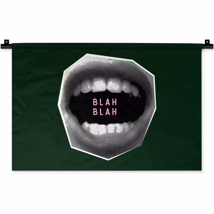 Mond - Groen - Illustratie - BLAH BLAH Wandkleed katoen klein -zz3d