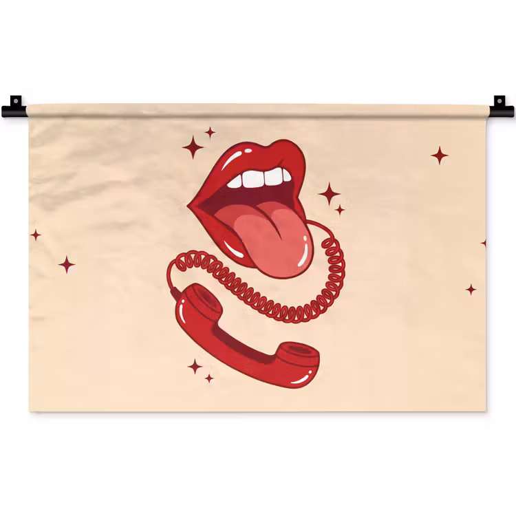Mond - Telefoon - Popart - Rood - Illustratie Wandkleed katoen klein -zz3d