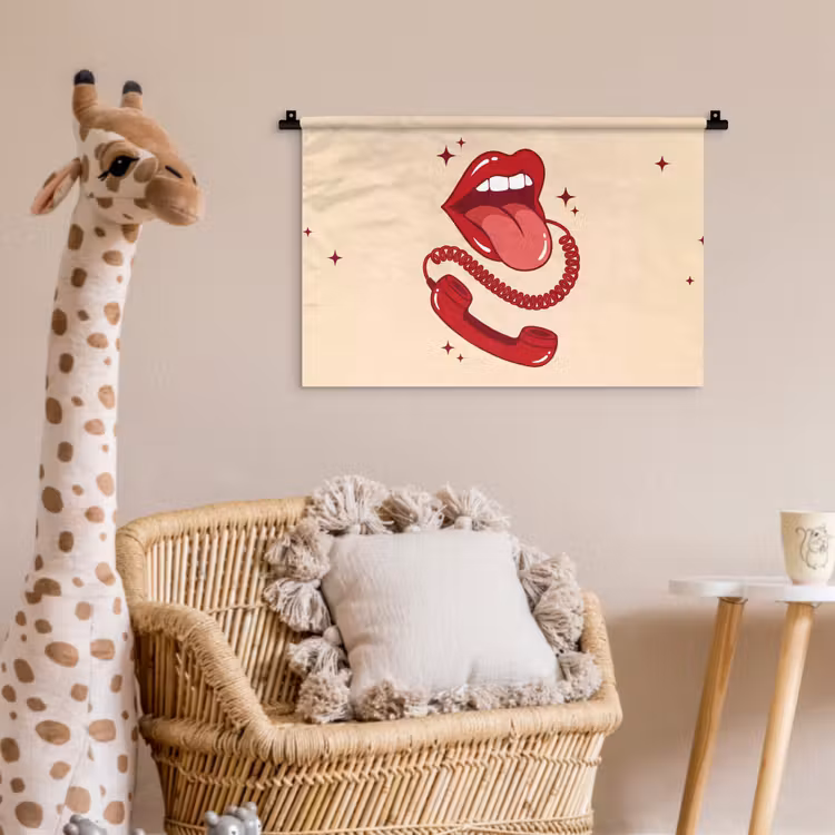 Mond - Telefoon - Popart - Rood - Illustratie Wandkleed katoen klein -wsfeer5_kind
