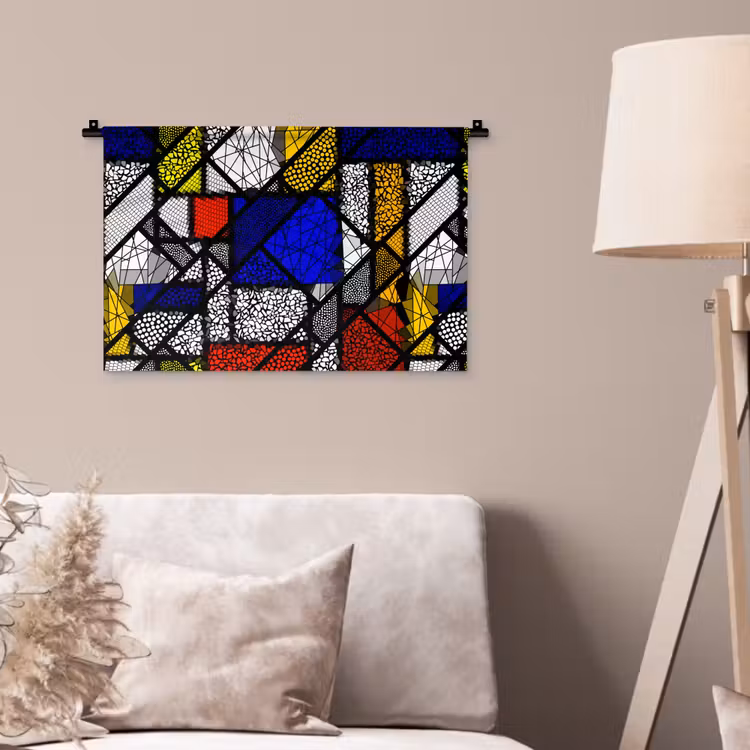 Mondriaan - Glas in lood - Oude Meesters - Kunstwerk - Abstract - Schilderij Wandkleed katoen klein -sfeer4