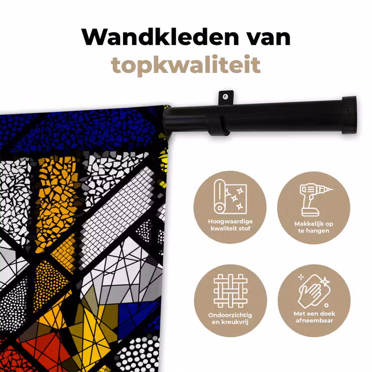 Mondriaan - Glas in lood - Oude Meesters - Kunstwerk - Abstract - Schilderij Wandkleed katoen klein -sfeer2