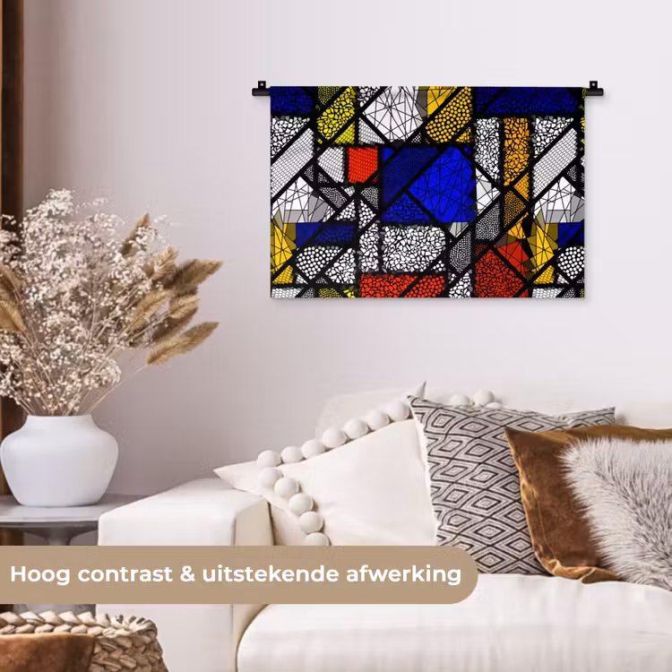 Mondriaan - Glas in lood - Oude Meesters - Kunstwerk - Abstract - Schilderij Wandkleed katoen klein -sfeer1