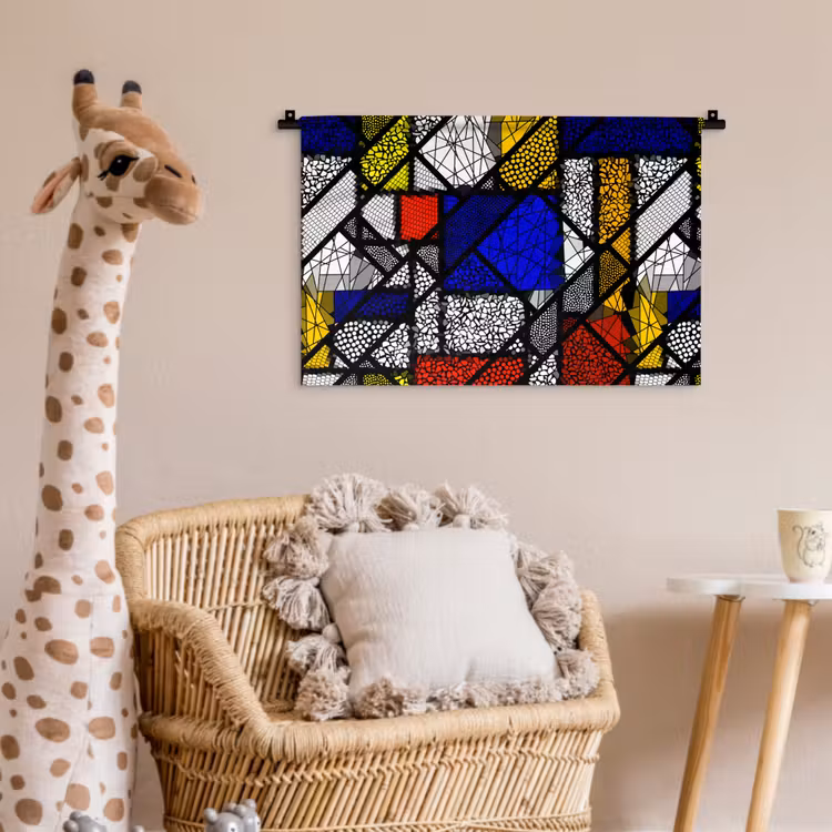 Mondriaan - Glas in lood - Oude Meesters - Kunstwerk - Abstract - Schilderij Wandkleed katoen klein -wsfeer5_kind