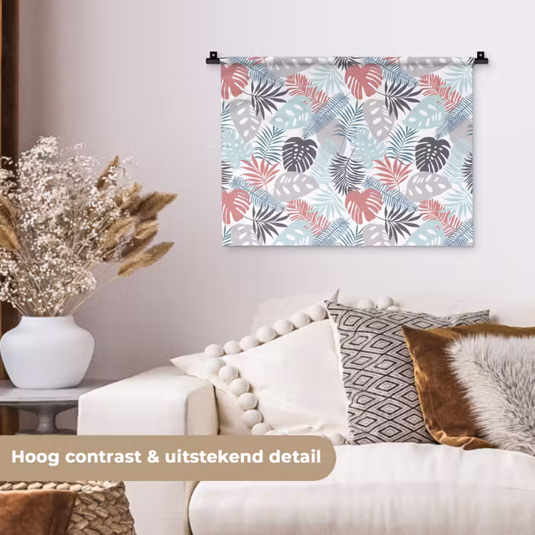 Monstera - Pastel - Bladeren - Tropical Wandkleed katoen klein -sfeer1