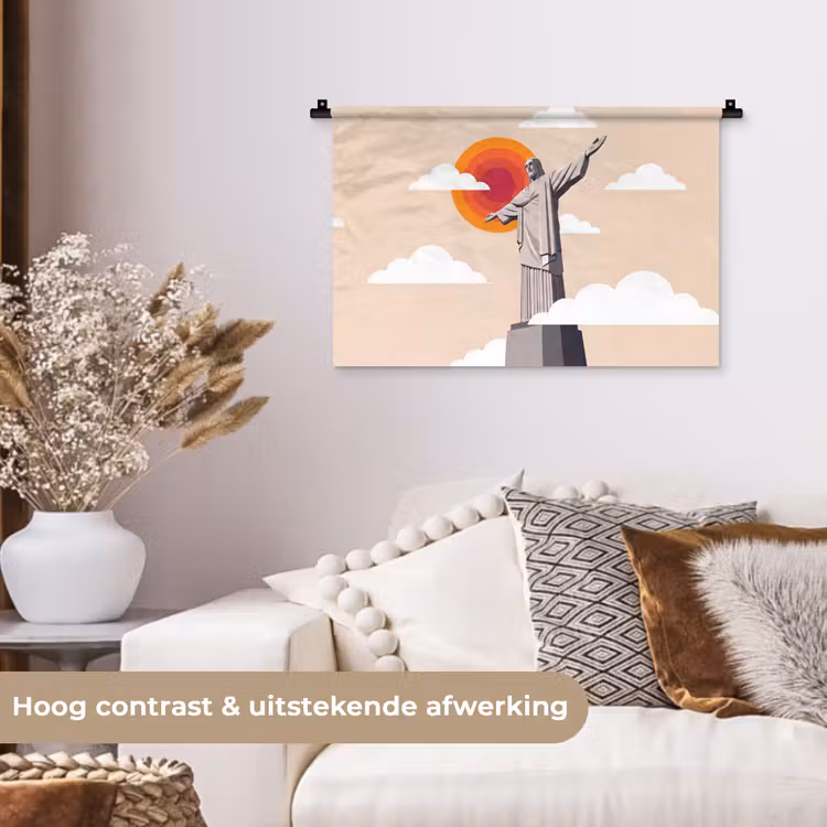 Monument - Stad - Zonsondergang - Minimalistisch - Oranje Wandkleed katoen klein -sfeer1