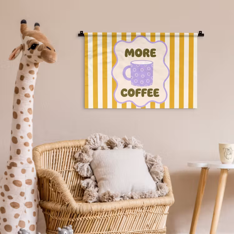 More coffee - Geel - Paars - Strepen - Mok Wandkleed katoen klein -wsfeer5_kind
