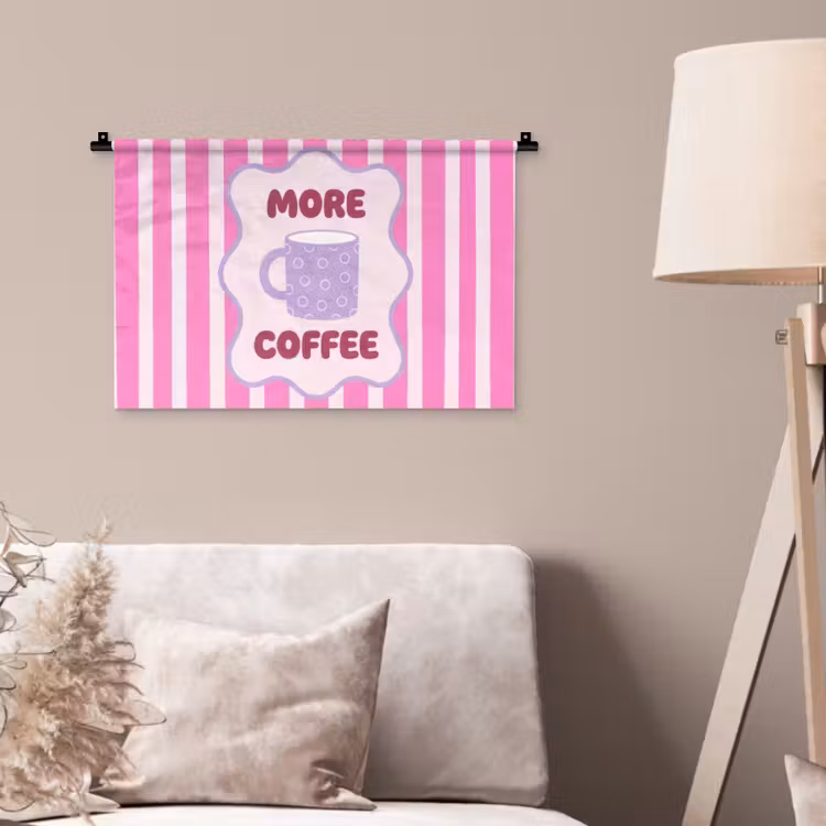 More coffee - Roze - Paars - Strepen - Mok Wandkleed katoen klein -sfeer4