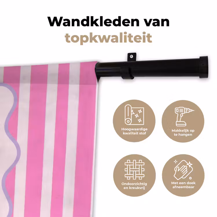 More coffee - Roze - Paars - Strepen - Mok Wandkleed katoen klein -sfeer2
