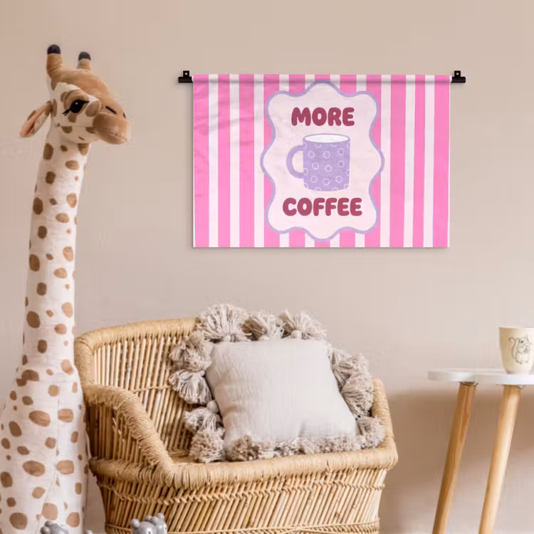 More coffee - Roze - Paars - Strepen - Mok Wandkleed katoen klein -wsfeer5_kind