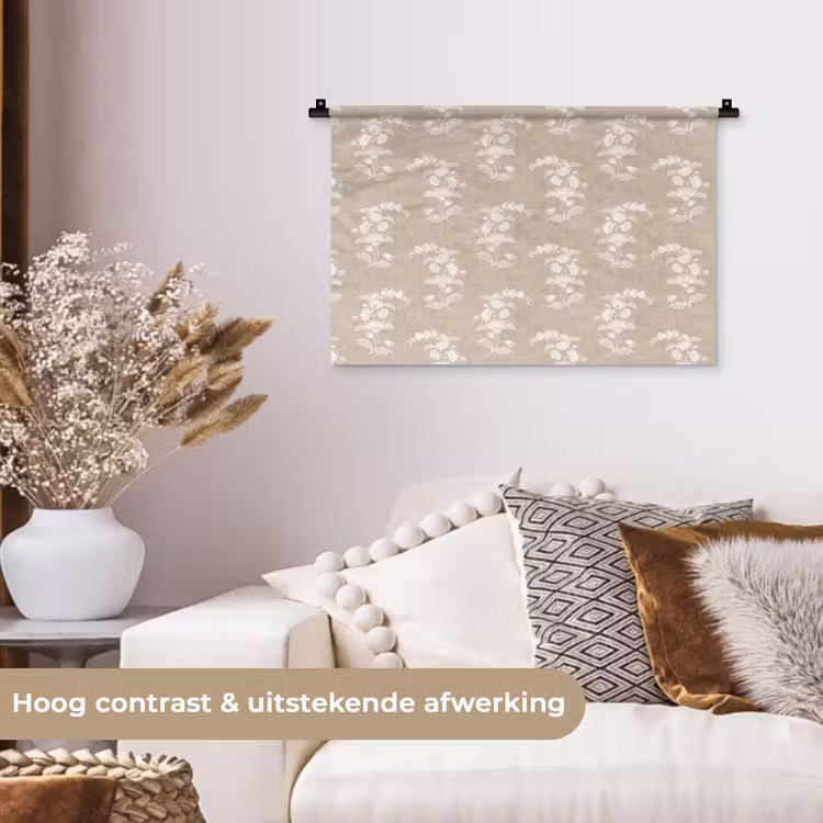 Motief - Beige - Linnen Wandkleed katoen klein 269 -sfeer1