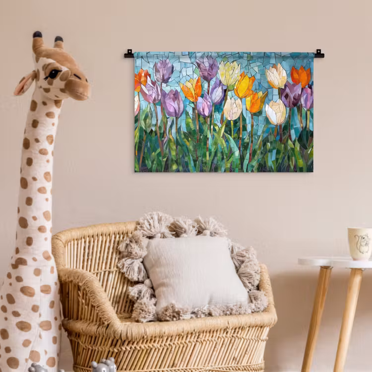 Mozaïek - Veld - Tulpen - Kleurrijk Wandkleed katoen klein -wsfeer5_kind