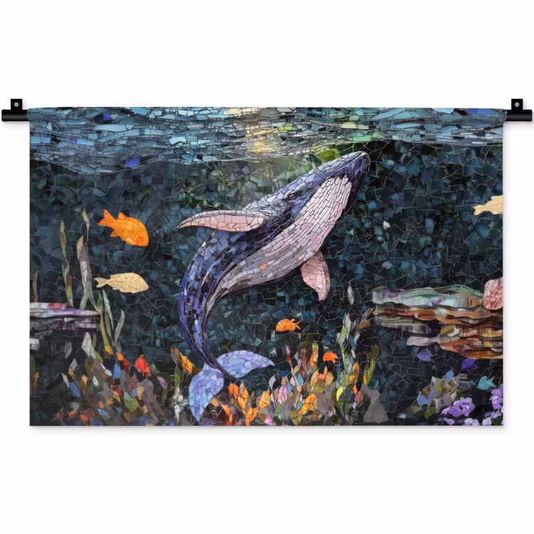 Mozaïek - Walvis - Koraal - Water Wandkleed katoen klein -zz3d