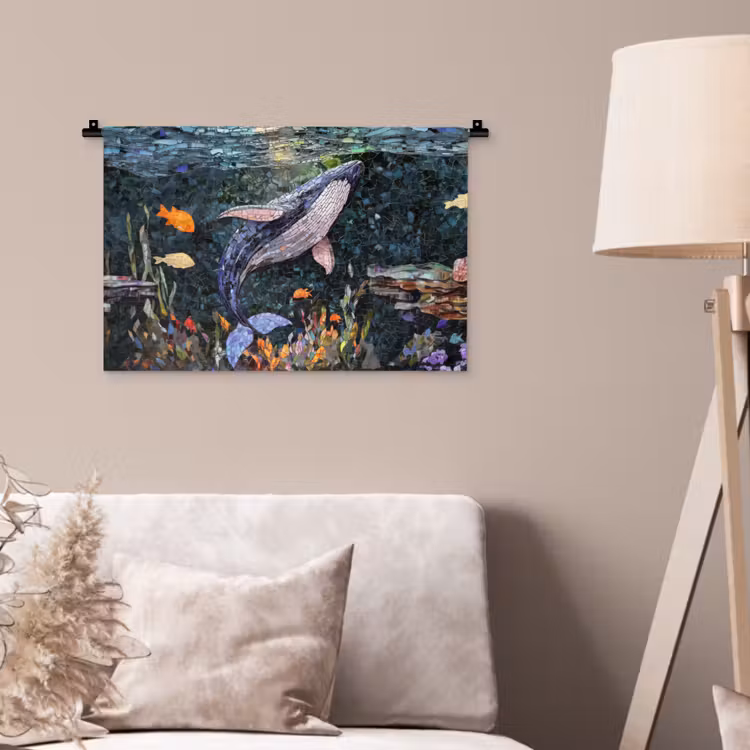 Mozaïek - Walvis - Koraal - Water Wandkleed katoen klein -sfeer4
