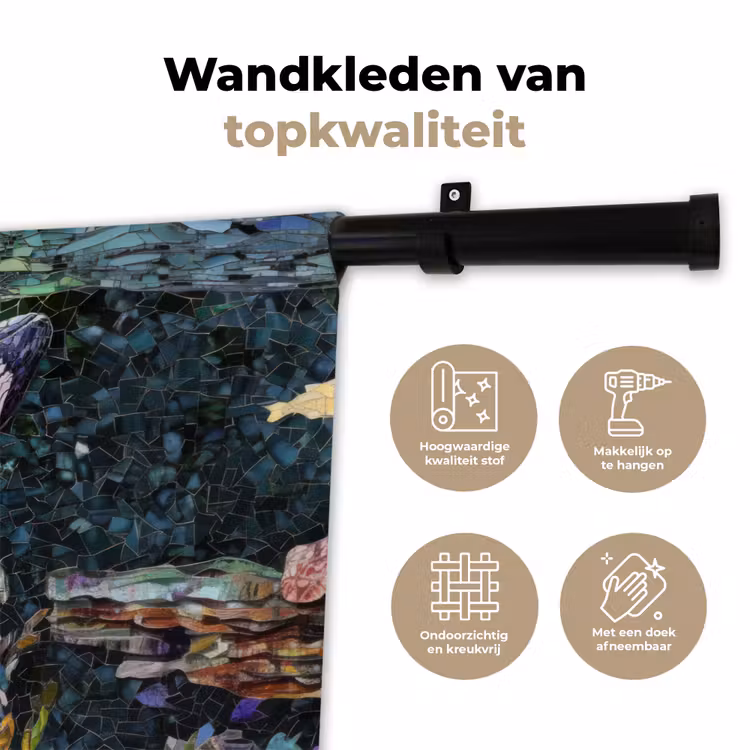 Mozaïek - Walvis - Koraal - Water Wandkleed katoen klein -sfeer2
