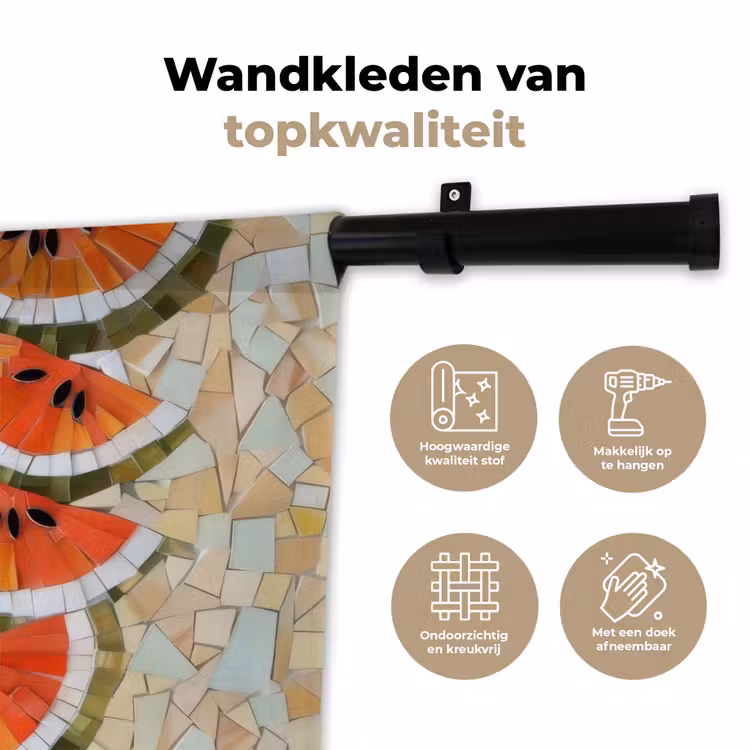 Mozaïek - Watermeloen - Rood - Pitten Wandkleed katoen klein -sfeer2