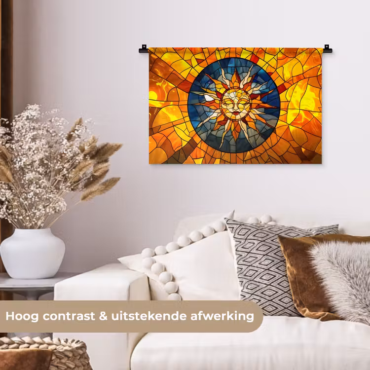Mozaïek - Zon - Geel - Cirkel Wandkleed katoen klein -sfeer1