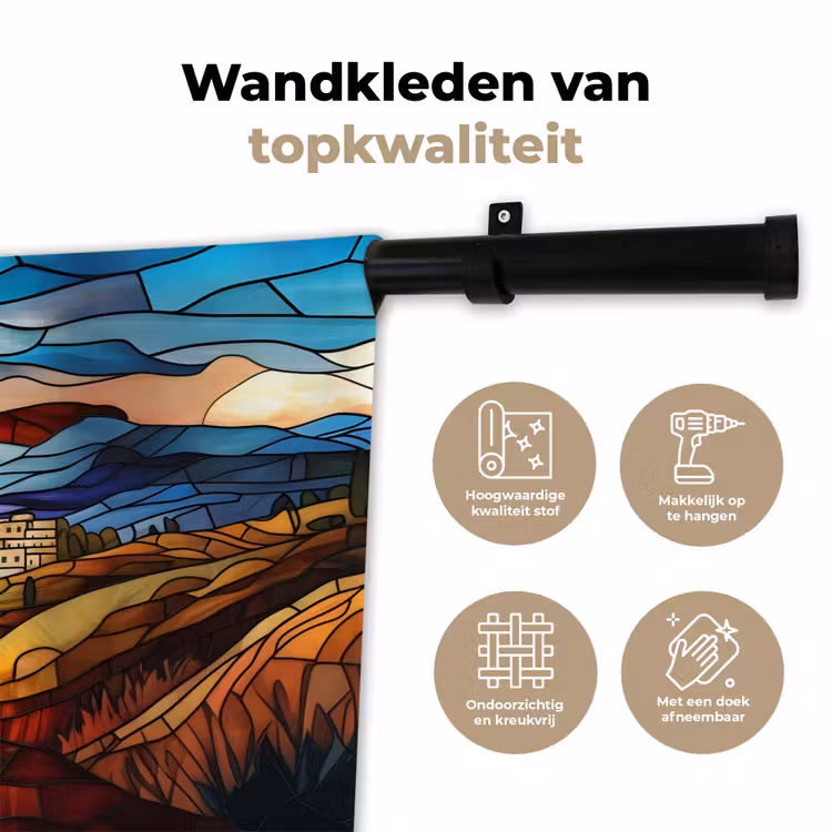 Mozaïek - Zon - Landschap - Dorp Wandkleed katoen klein -sfeer2