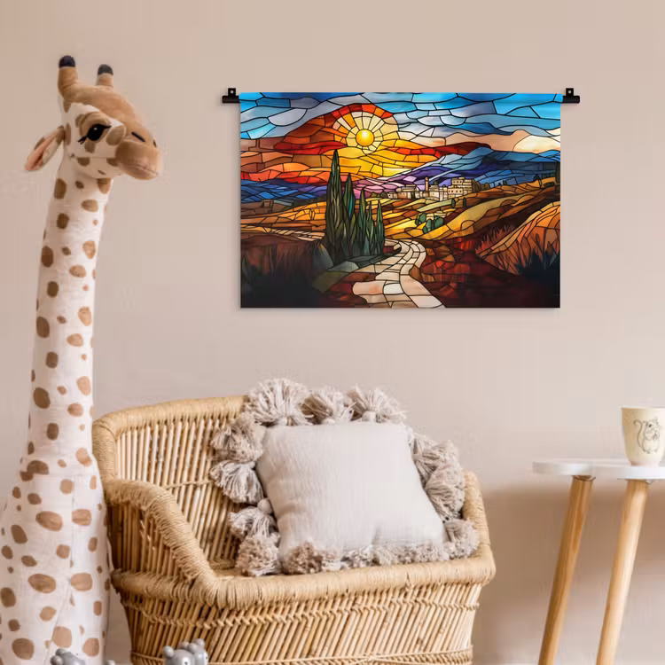 Mozaïek - Zon - Landschap - Dorp Wandkleed katoen klein -wsfeer5_kind