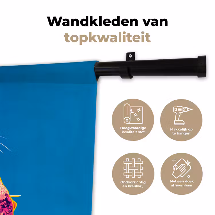 Muis - Kimono - Bloemen - Blauw Wandkleed katoen klein -sfeer2