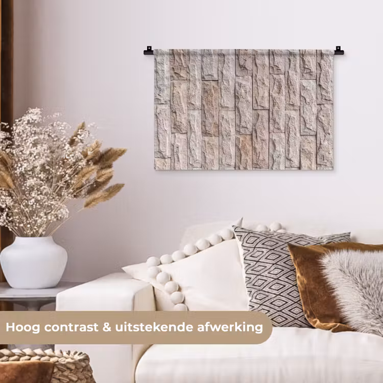 Muur - Steen - Ruw - Beige - Textuur Wandkleed katoen klein -sfeer1