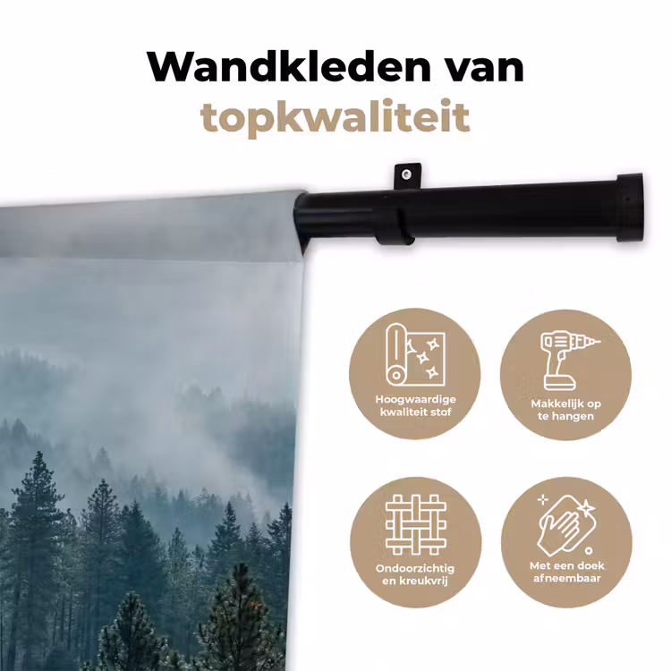 Naaldwoud - Bergen - Mist Wandkleed katoen klein -sfeer2