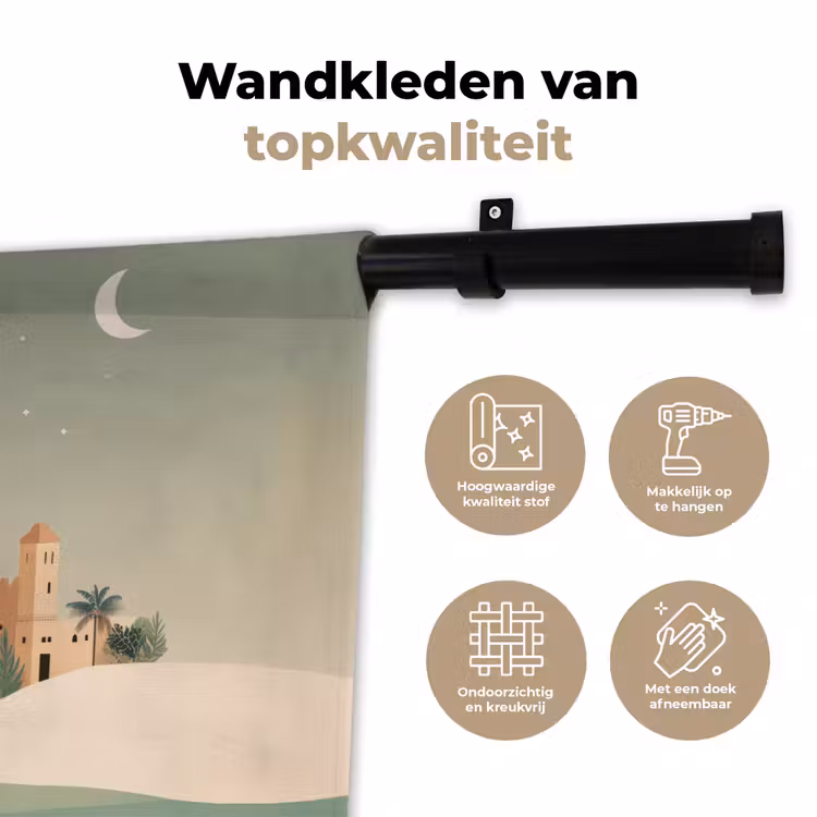 Nachtlandschap - Kamelen - Sterren - zandduinden Wandkleed katoen klein -sfeer2