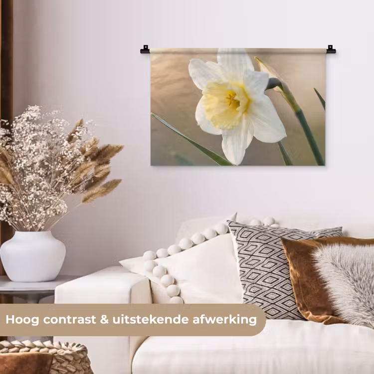 Narcis - Bloem - Minimalistisch Wandkleed katoen klein -sfeer1