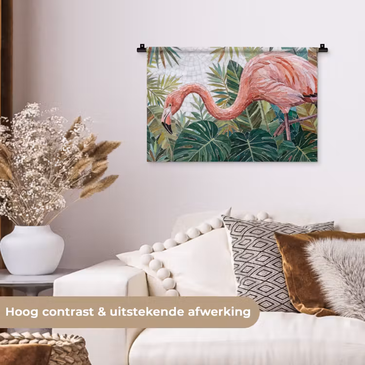 Natuur - Bladeren - Abstract - Groen - Vogel Wandkleed katoen klein -sfeer1