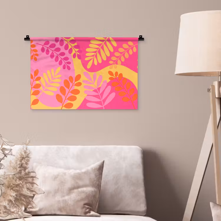 Natuur - Bladeren - Abstract - Roze - Geel Wandkleed katoen klein -sfeer4