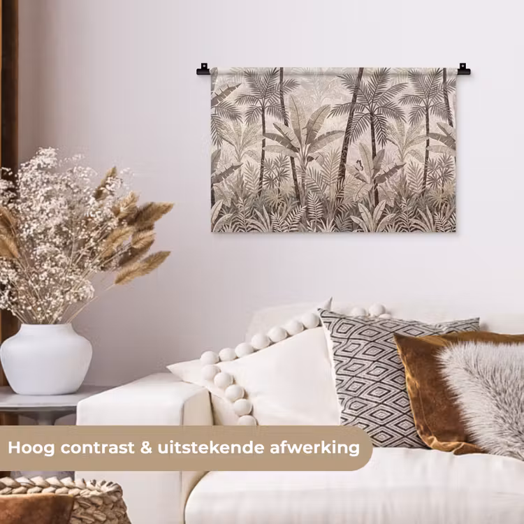 Natuur - Bladeren - Landschap - Mozaïek - Beige Wandkleed katoen klein -sfeer1
