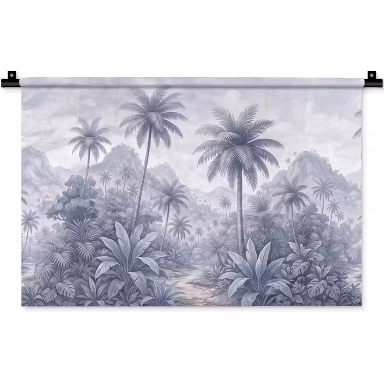 Natuur - Boom - Tropisch - Landschap - Blauw Wandkleed katoen klein -zz3d